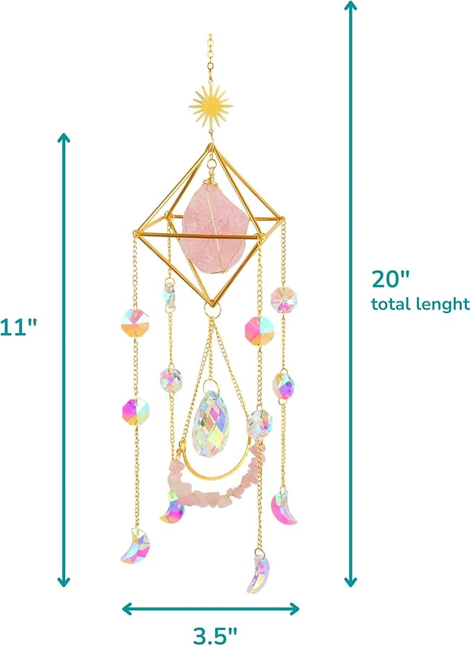 Crystal Suncatchers for Windows, Green Fluorite Gemstone Sun Catcher Hanging, Spiritual, Rainbow Maker, Crystal Boho Decor Indoor Outdoor, Natural Stone (Green Fluorite)