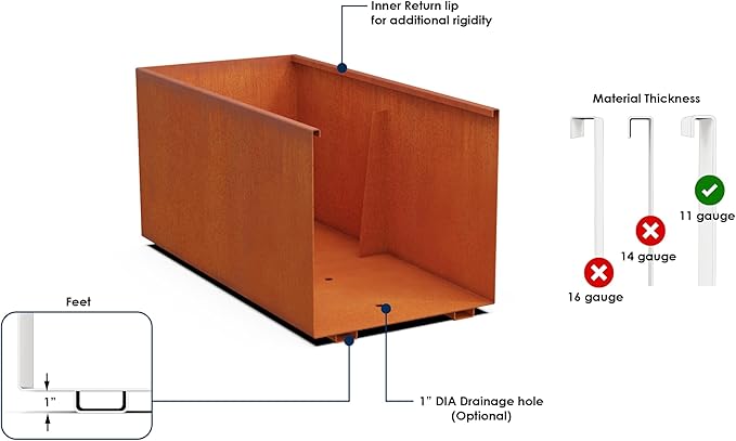 Corten Steel Planter Box – 24-Inch Rectangular Metal Planter for Herbs & Patios | Heavy Duty, Modern Rustic Design | Made in USA, Fully Assembled