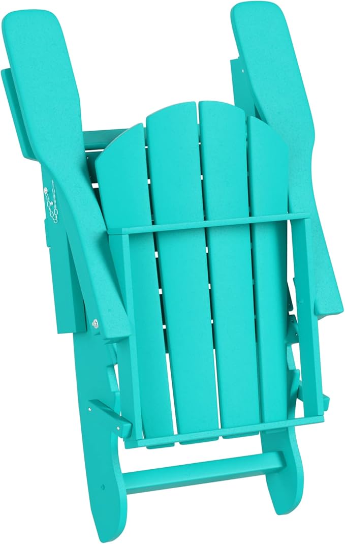 WO Home Furniture Adirondack Chairs Table Set of 3 PCS Outdoor Folding Chairs Coffee Table Weather/UV Resistant for Lawn, Garden, Bon Fire, Balcony (Turquoise)