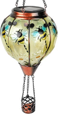 Hot Air Balloon Solar Lantern with Flickering Flame, Glass Hanging Garden Lights Outdoor Waterproof for Tree Yard Patio Mother's Day Gift, 18" H Bee
