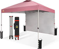 CROWN SHADES 10x10 Pop Up Canopy with 1 Side Wall - Beach Tent with One Push Setup - Outdoor Sun Shade for Events, Parties, Camping - Gazebo with STO-N-Go Cover Bag (Pink)