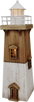 Wooden Lighthouse Decor with Light, Decorative Nautical Lighthouse Rustic Ocean Sea Beach Themed Lighthouse Decoration, Handcrafted Tabletop Nautical Themed Home Decor Bathroom Decor (13.78“H)
