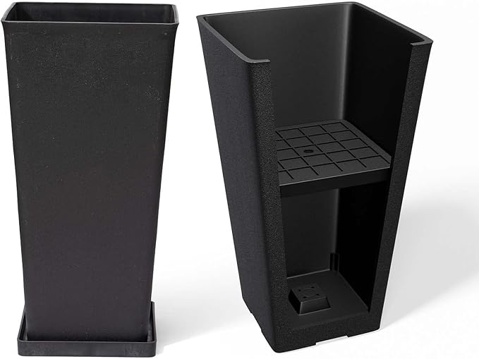 La Jolíe Muse Tall Planters 20 Inch, Flower Pot Pack 2, Patio Deck Indoor Outdoor Garden Tree Planters (Black)