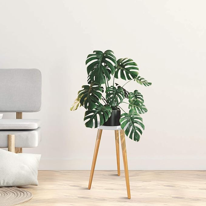 Uneedem Indoor Plant Stand - Mid Century Wooden Plant Table, Tall Holder for Flower Pots, Small Round End Table (A3-White, High: 20.5")