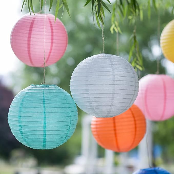 Chinese Style Paper Lanterns, Set of 12, Suitable for Party Decoration (Yellow, 12in)