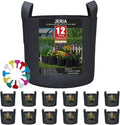 JERIA 12-Pack 10 Gallon, Vegetable/Flower/Plant Grow Bags, Aeration Fabric Pots with Handles (Black), Come with 12 Pcs Plant Labels