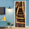 3D Peel and Stick Murals - Wooden Stairs - Wallpaper Decals - Removable PVC Waterproof Door Poster for Bedroom & Living Room - 30.3 x 78.7 inch