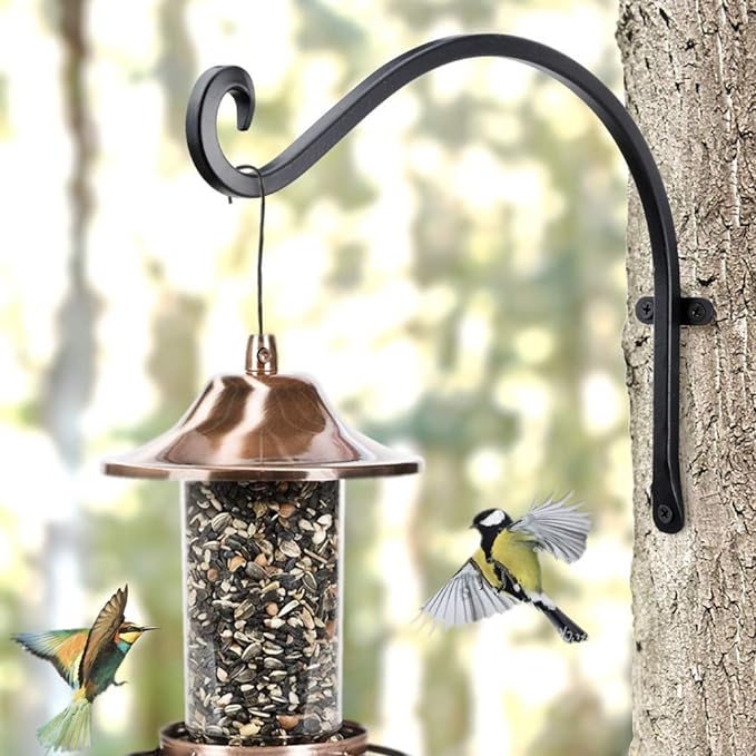 AJART Hanging Plant Hanger Outdoor: 12-Inch Metal Bird Feeder Wall Hooks - 4 Pieces Rust-Resistant Plant Bracket Hook for Hanging Flower Baskets