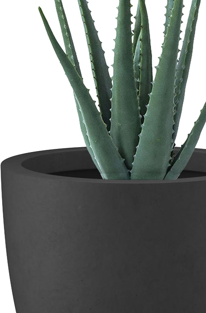 Kante 18",14",10" Dia Concrete Round Planters (Set of 3), Outdoor Indoor Large Planter Pots with Drainage Hole and Rubber Plug for Home Patio Garden, Black