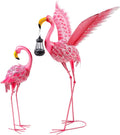 Garden Statues Flamingo Sculptures Metal Yard Art, Pink Bird Art Outdoor Backyard Decor Patio Lawn Porch Ornament Flamingo Yard Decoration (Sun and Moon)