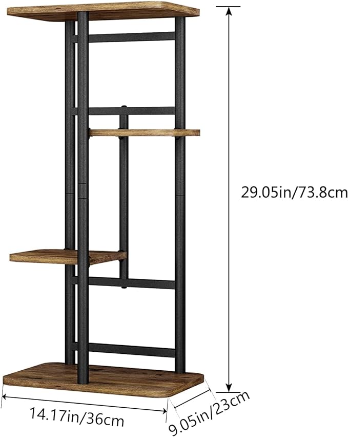 LINZINAR Plant Stand 4 Tier 5 Potted Indoor Plant Shelf Multiple Stands for Garden Corner Balcony Living Room (4 Tier 5 Potted, Black)