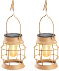 2 Pack Solar Outdoor Lights Metal Hanging Solar for Outside Lights Outdoor Waterproof Retro Design with Edison Bulb Decorative for Patio Porch Fence Garden Lawn