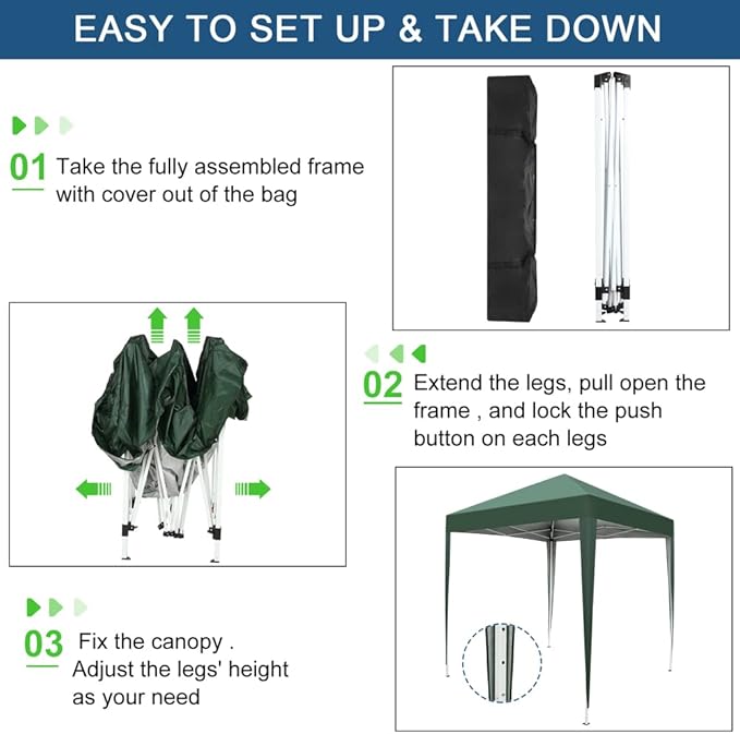 Outvita 6.5x6.5ft Pop Up Canopy Tent, Outdoor Instant Shelter Folding Canopy with Carry Bag for Commercial Events, Party, Backyard BBQ, Camping Green