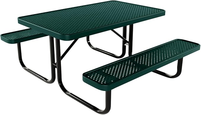 Coated Outdoor Furniture Heavy-Duty Portable Outdoor Kids Table, Punched Steel Kids Picnic Table, Commercial-Grade Picnic Table, Made in America (4ft Rectangular, Childrens, Dark Green)