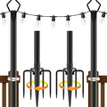 10Ft String Light Poles 2 Pack,Light Poles for Outside Lights,Outdoor with Fence Brackets Hanging Lights,Metal Stand Deck Patio Backyard