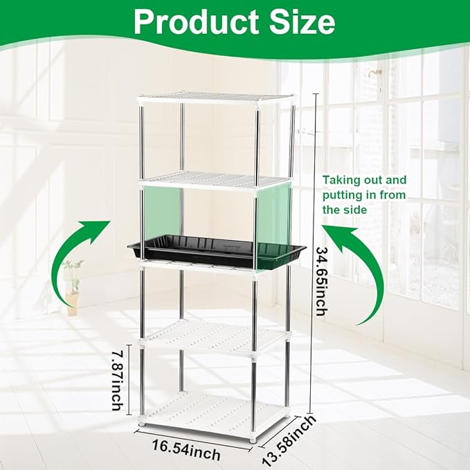 5 Layer Sprouting Tray Storage Shelf, Plant Tray Shelf Nursery Pot Tray Shelf Seeding Tray Container Shelves Indoor/Outdoor Plant Rack Holder (34.65''Hx13.58 Wx16.54 L, White)