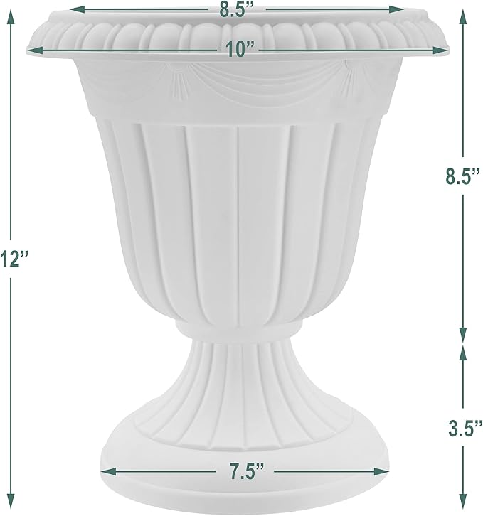 PL20WW Indoor/Outdoor Classic Traditional Plastic Urn Planter, Whitewash, 10" x 12", White Wash