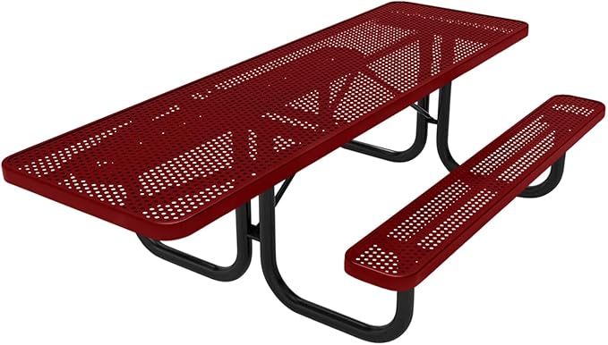 T8H-P-TXTBUR Heavy Duty Rectangular Portable Picnic Table Handicap Accessible on One End, 8 Ft, Textured Burgundy, Made in America