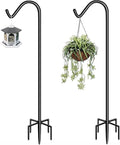 Garbuildman 60 Inch Tall Shepherd Hooks with 5-Forked Base, Adjustable Heavy Duty Bird Feeder Pole Stand Hanger for Outdoor, Shiny Black, 2 Pack