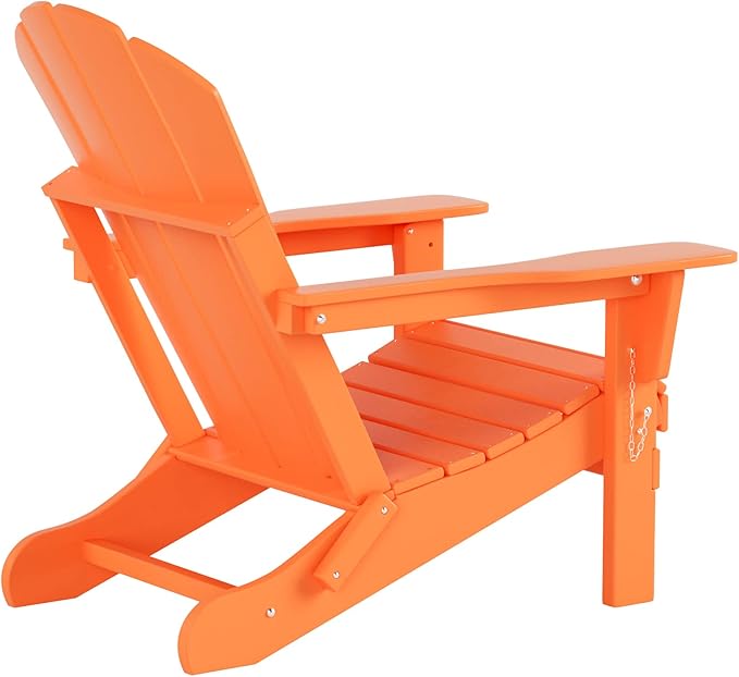 WO Home Furniture Adirondack Chairs Table Set of 3 PCS Outdoor Folding Chairs Coffee Table Weather/UV Resistant for Lawn, Garden, Bon Fire, Balcony (Orange)