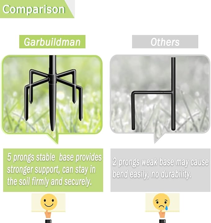 Garbuildman 76 Inch Tall Shepherd Hooks with 5-Forked Base, Adjustable Heavy Duty Bird Feeder Pole Stand Hanger for Outdoor, Shiny Black, 2 Pack