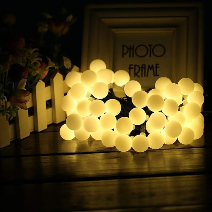 Globe Ball Fairy Lights, 50 LEDs 23ft/7M Solar Led Globe String Lights Waterproof with Two Lighting Modes for Garden Outdoor Party Christmas Decoration (Warm White)