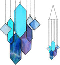 Stained Glass Window Hanging Sun Catcher - Blue Wall Art, Earth Tones Modern Design, Fully Assembled, Ready to Hang, Home or Garden Decor