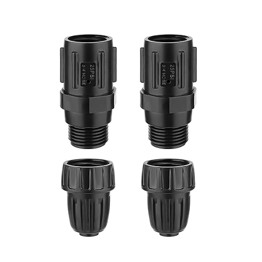 2 Sets Drip Irrigation Pressure Regulator 25PSI & Faucet Adapter Kit, 3/4" Hose Thread Water Pressure Regulator 1/2" Drip Irrigation Tubing Adapter for Drip Irrigation System