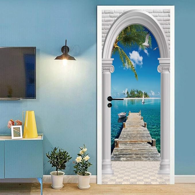 3D Door Stickers Murals - Landscape - Peel and Stick - Waterproof & Washable - Matt Finish - Modern Style - White - 37.4" x 82.7"