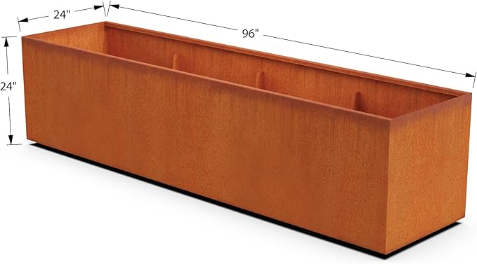 8 FT Commercial Planter Box – 96-Inch Extra Large Corten Steel Planter | Heavy Duty Metal for Patios & Landscapes | Made in USA, Fully Assembled