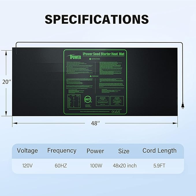 iPower 40-108 Degrees Fahrenheit Digital Heat Mat Thermostat Controller and 48" x 20" Hydroponic Seeding Warm Pad Plant Starting Kit Combo, 2 Pack