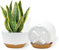 8 Inch Pots for Indoor Plants, Self Watering Planters with Drainage and Saucers, Plastic Outdoor Flower Pot, Set of 2, White