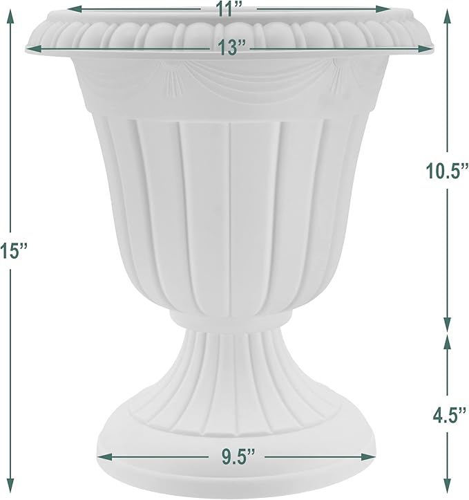 PL10BG Classic Traditional Plastic Urn Planter Indoor/Outdoor 15" x 13", Beige