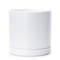D'vine Dev 10 Inch Ceramic Planter Pot with Drainage Hole and Saucer, Indoor Cylinder Round Planter Pot, White, 94-O-E-1