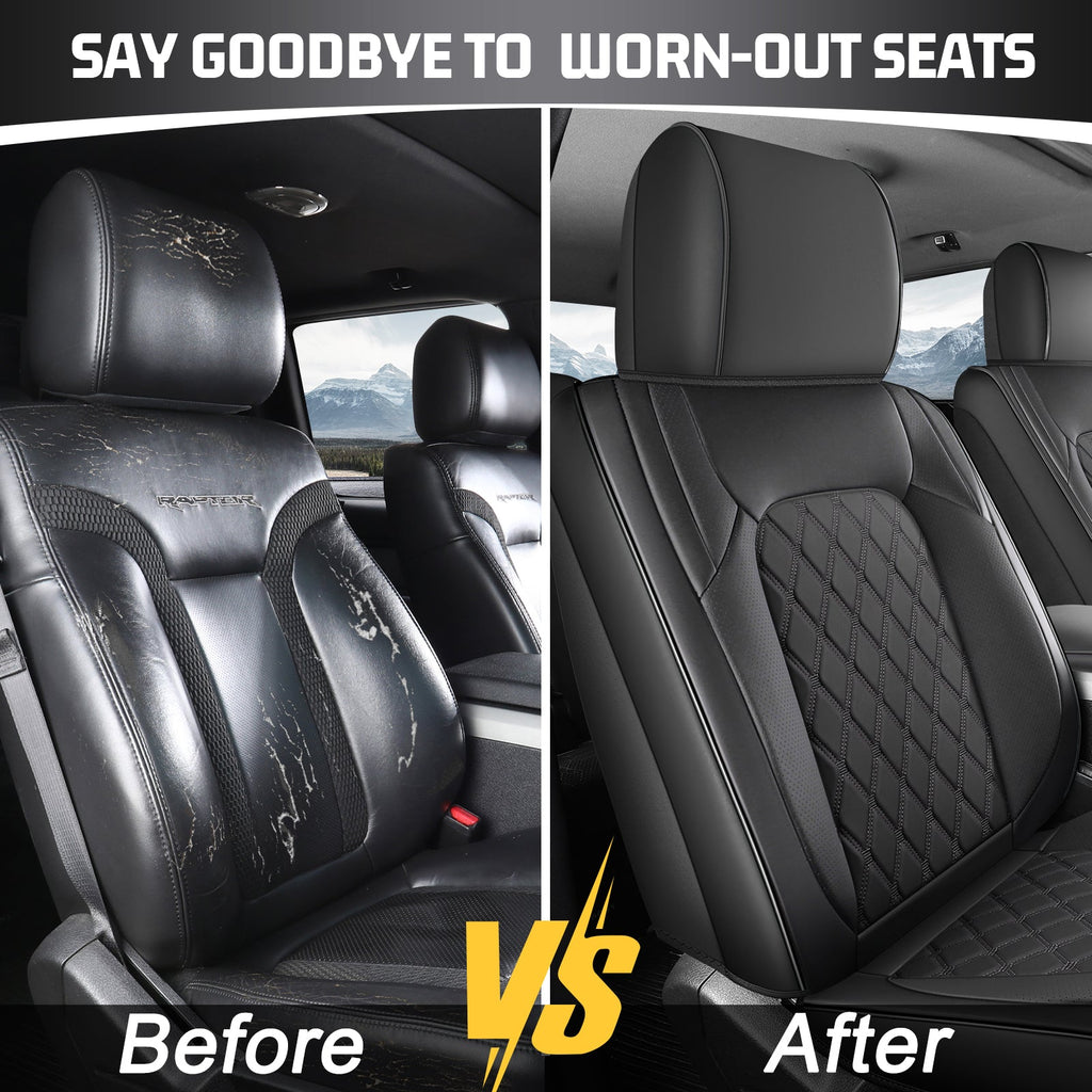 Umbrauto Custom Fit Seat Covers for Ford F150, Pickup Truck Nappa Leather Seatcovers for 2015-2025 Ford F150 SuperCrew/ 2017-2025 F250 F350 F450 Super Duty Crew Cab XL XLT Lariat King Ranch Platinum,Black