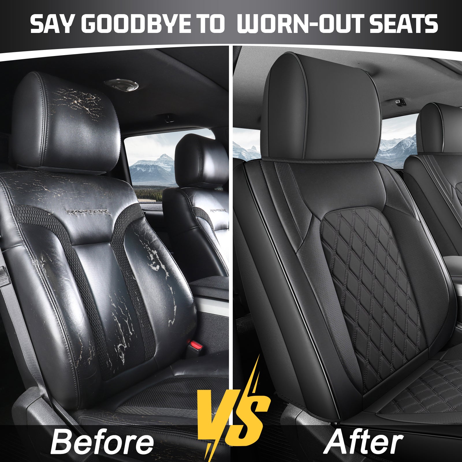 Umbrauto Custom Fit Seat Covers for Ford F150, Pickup Truck Nappa Leather Seatcovers for 2015-2025 Ford F150 SuperCrew/ 2017-2025 F250 F350 F450 Super Duty Crew Cab XL XLT Lariat King Ranch Platinum,Black
