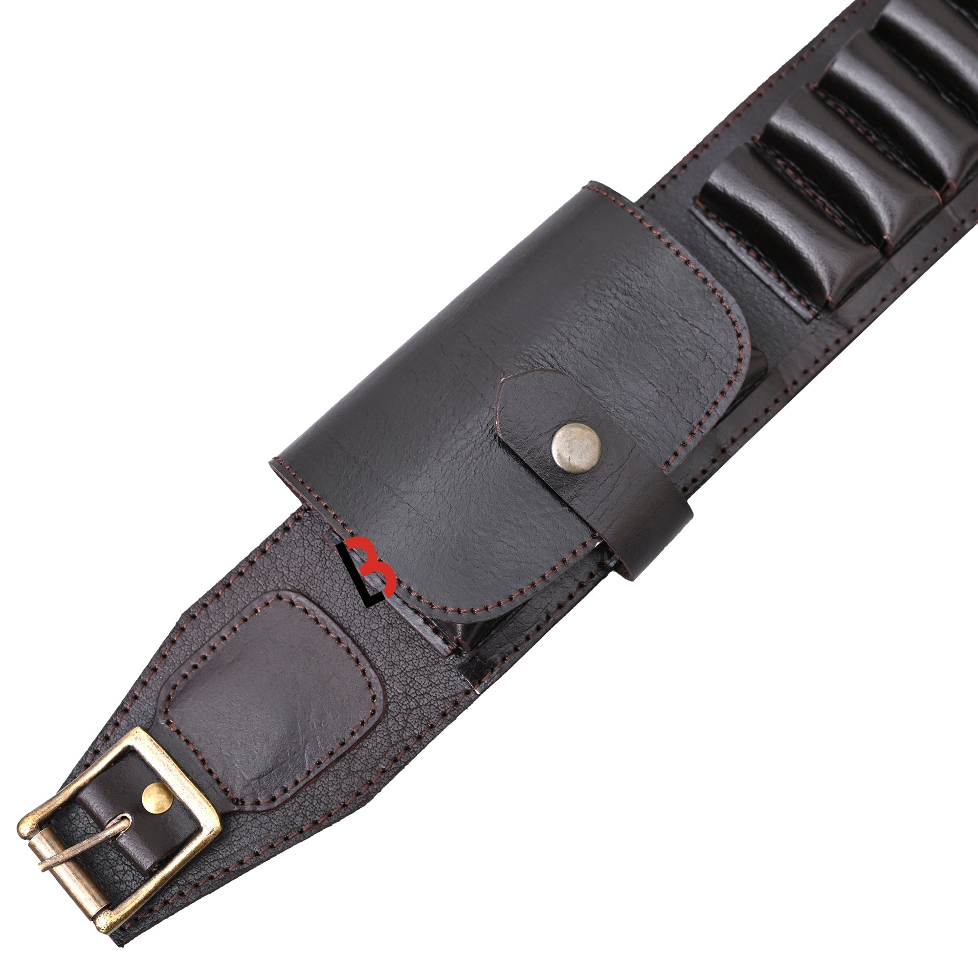 Cowhide Leather Shotshell Bandolier Belt Shotgun Shell Belt Ammunition Carrier. Two flaps