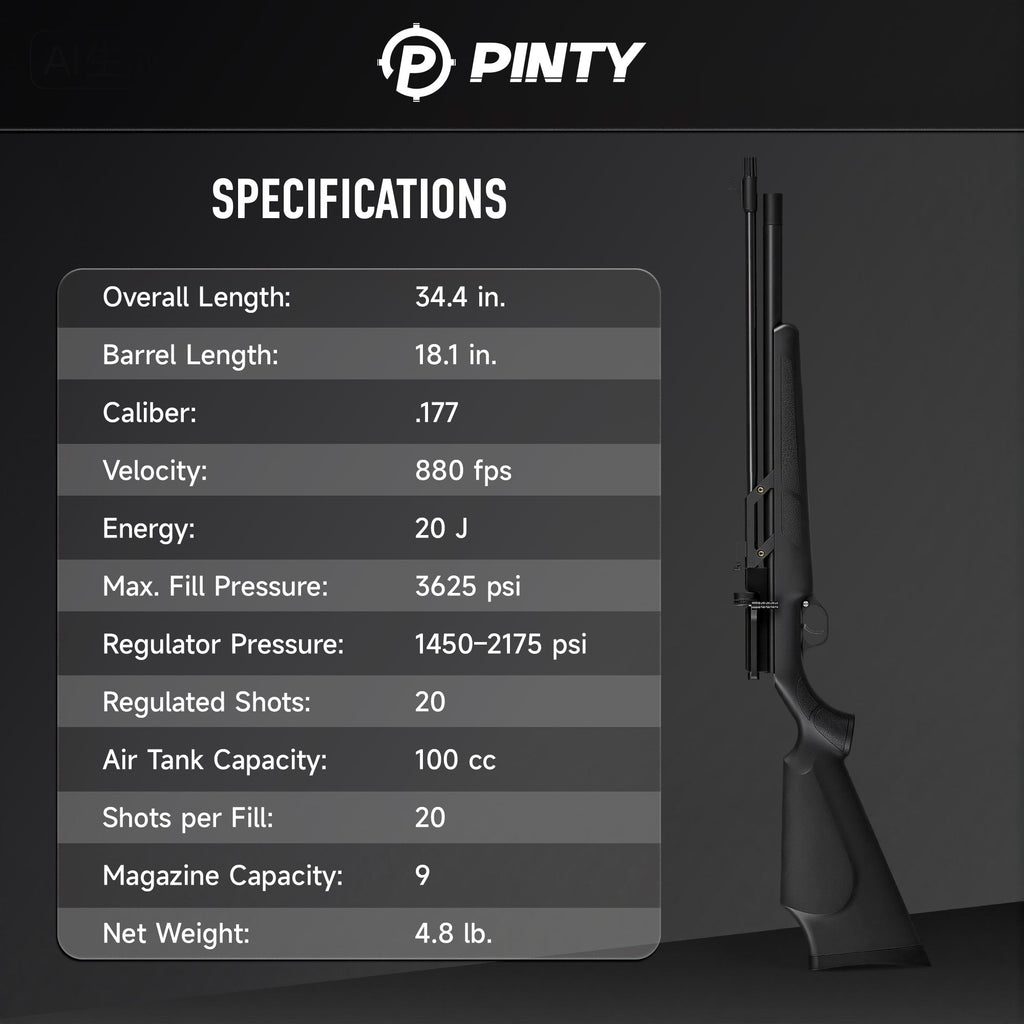 Pinty Vanguard - 9 Pellet .177/.22 Cal PCP Air Gun, 4.5/5.5 mm High Power Air Gun Rifle for 11 mm Dovetail