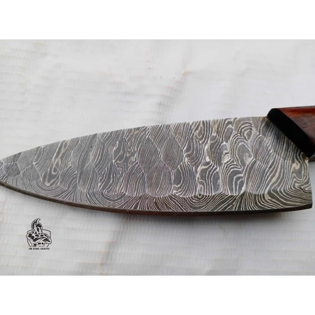 7-Inch Chef Knife — Hammered Pattern Damascus Blade with Rosewood Handle (12-Inch Overall, Hand-Forged)