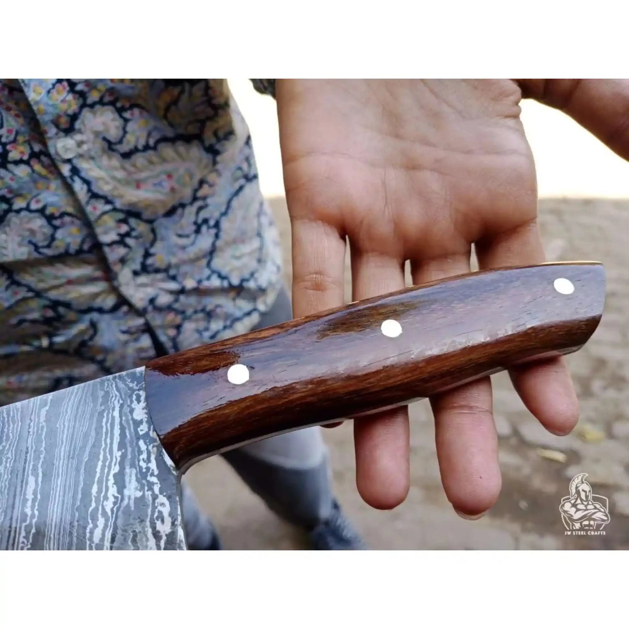7-Inch Kitchen Cleaver — Pattern-Welded Damascus Blade with Rosewood Handle (12-Inch Overall, Hand-Forged)