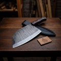 7-Inch Kitchen Cleaver — Pattern-Welded Damascus Blade with Rosewood Handle (12-Inch Overall, Hand-Forged)