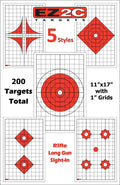 200 EZ2C Targets Most Popular 5 Rifle Styles Paper Targets Bundle 11"x17" USA Made