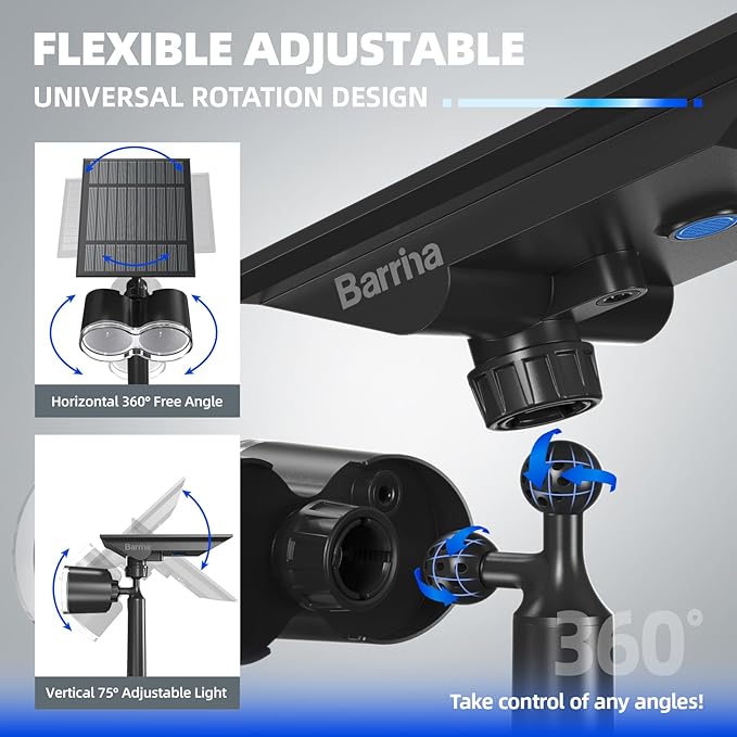 Barrina Solar Spotlights Outdoor Waterproof, 360° Horizontal Adjustable Outdoor Solar Spot Lights, 6500k 3 Modes, 24 LEDs Solar Powered Landscape Lighting for Garden Yard Pathway, Auto On/Off, 6 Pack