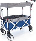 Creative Outdoor Push Pull Stroller Wagon for Kids,150lbs Weight Capacity, Collapsible Folding Cart with Canopy, Silver Series Plus, Beach, Park, Garden & Tailgate (Blue/Gray)