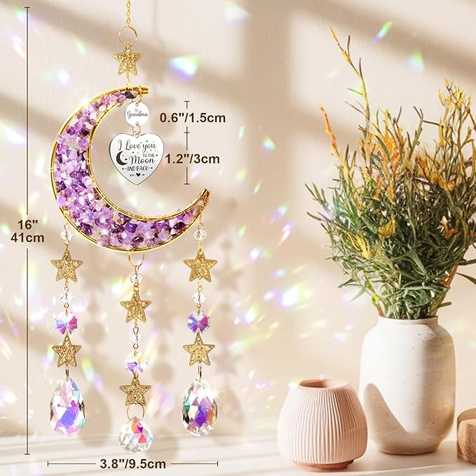Best Grandma Gifts, for Grandma Nana from Granddaughter Grandchildren Grandkids, Unique Grandma Birthday Gifts for Nana Gigi Grandmother New Grandma Gifts Moon Crystal Suncatcher