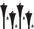 Set of 4, Oahu Premium Metal Patio Torches, 53" Tall- Tiki Style/w Snuffer, Fiberglass Wick & Large 16oz Oil Lamp for Deck, Patio, Lawn, Garden, Luau (Smooth Black)