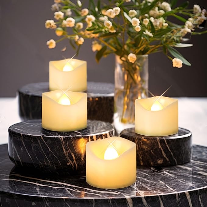 CANDLE CHOICE Battery Operated Flameless Tea Lights White Flickering LED Electric Fake Votive Tealight Candles Halloween Pumpkin Wedding Christmas Decorations Table Centerpieces 48 Pack Batteries Incl