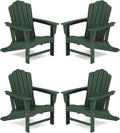 KINGYES HDPE Adirondack Chair Set of 4, Classic All-Weather Adirondack Chair, Green