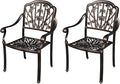 Outdoor Dining Chair Cast Aluminum Patio Chairs Set of 2 All-Weather Patio Dining Chair with Adjustable Feet for Backyard Garden (Purple Bamboo Chair)