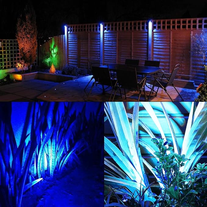 T-SUNUS Solar Landscape Spotlights IP65 Waterproof Blue Lights Outside Auto On/Off Yard Lighting 2 Modes for Halloween Christmas Outdoor Tree Driveway Garden Flag Pond Pool Statue Backyard 4-Pack